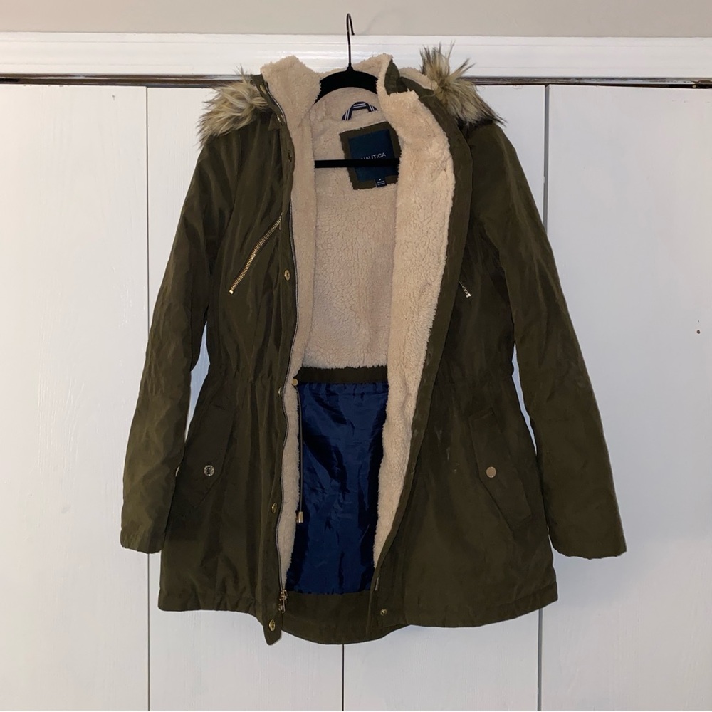Nautica Olive Jacket with Cream Lining